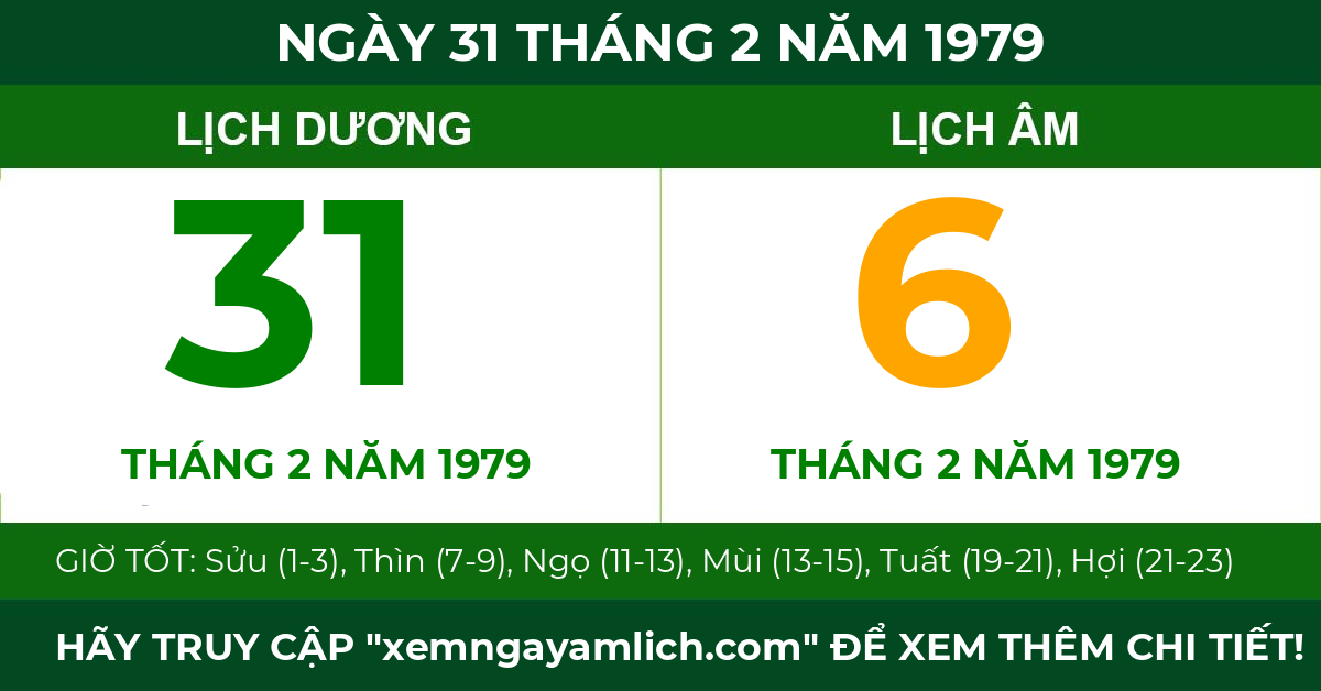 lịch âm ngày 31 tháng 2 năm 1979