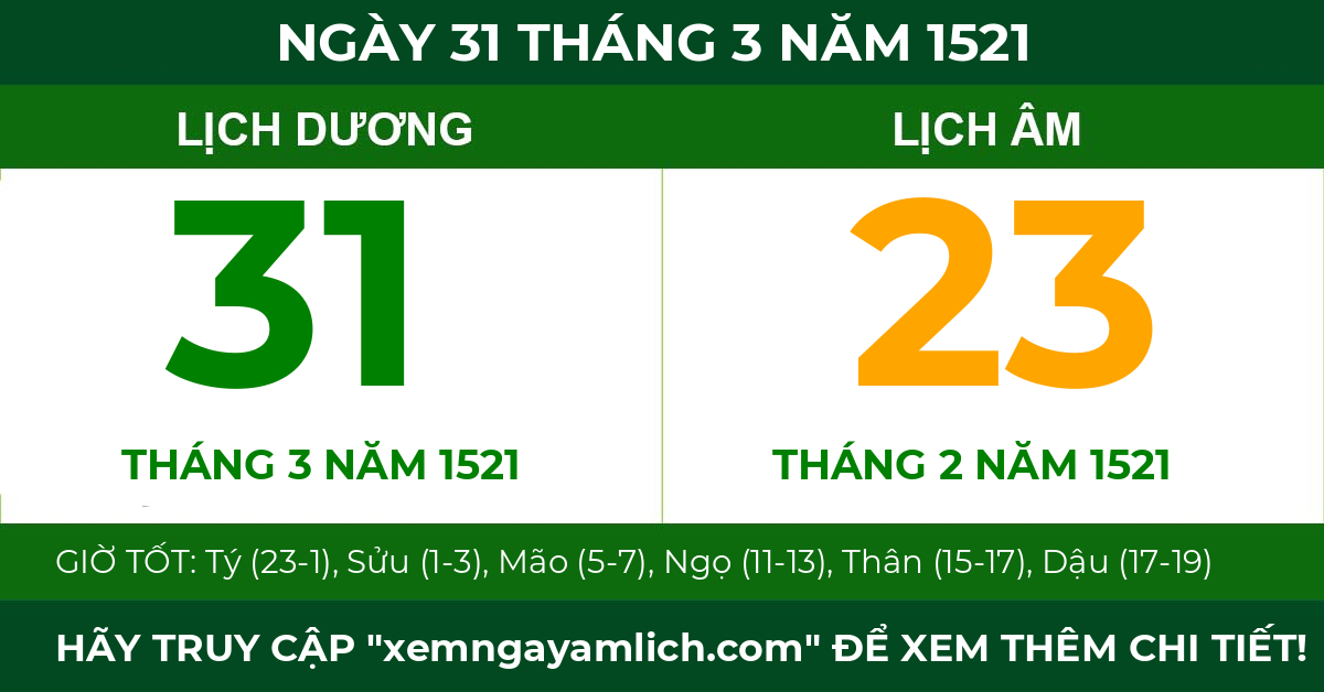 lịch âm ngày 31 tháng 3 năm 1521