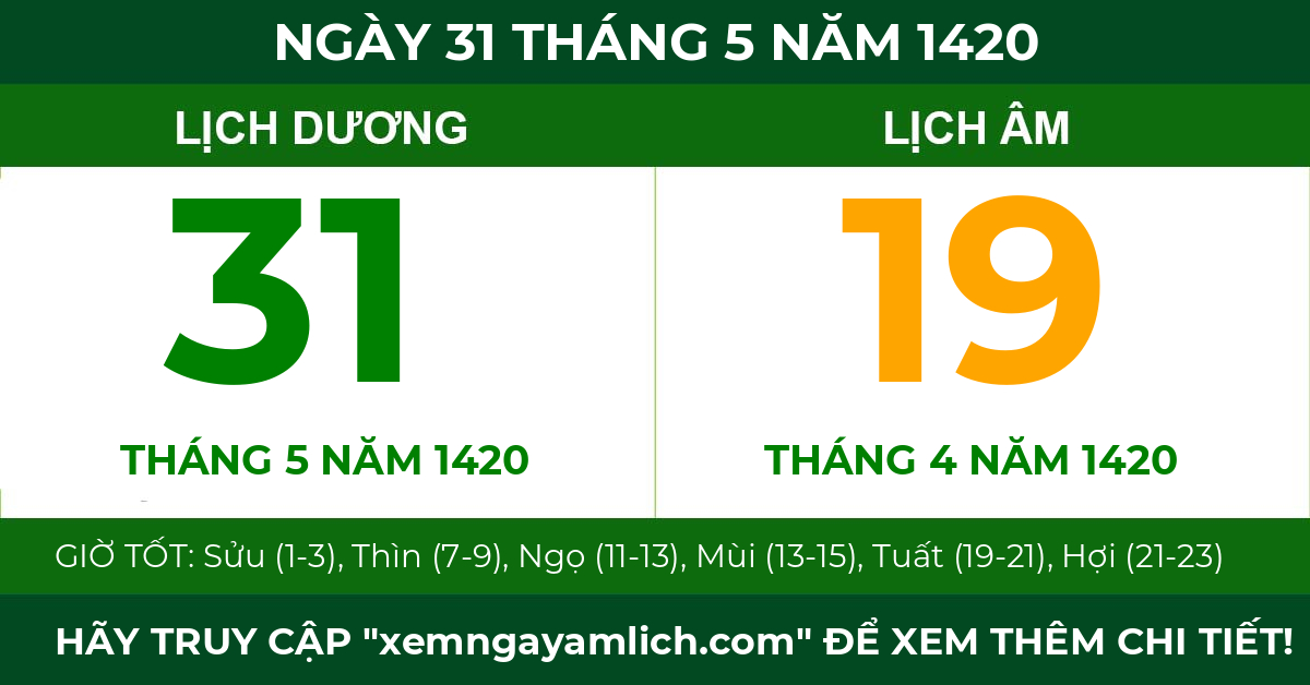 lịch âm ngày 31 tháng 5 năm 1420