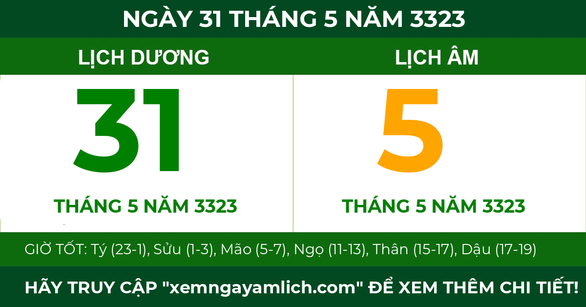 lịch âm ngày 31 tháng 5 năm 3323
