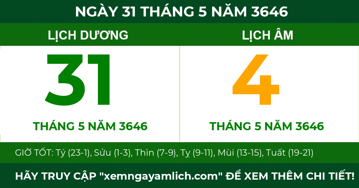 lịch âm ngày 31 tháng 5 năm 3646