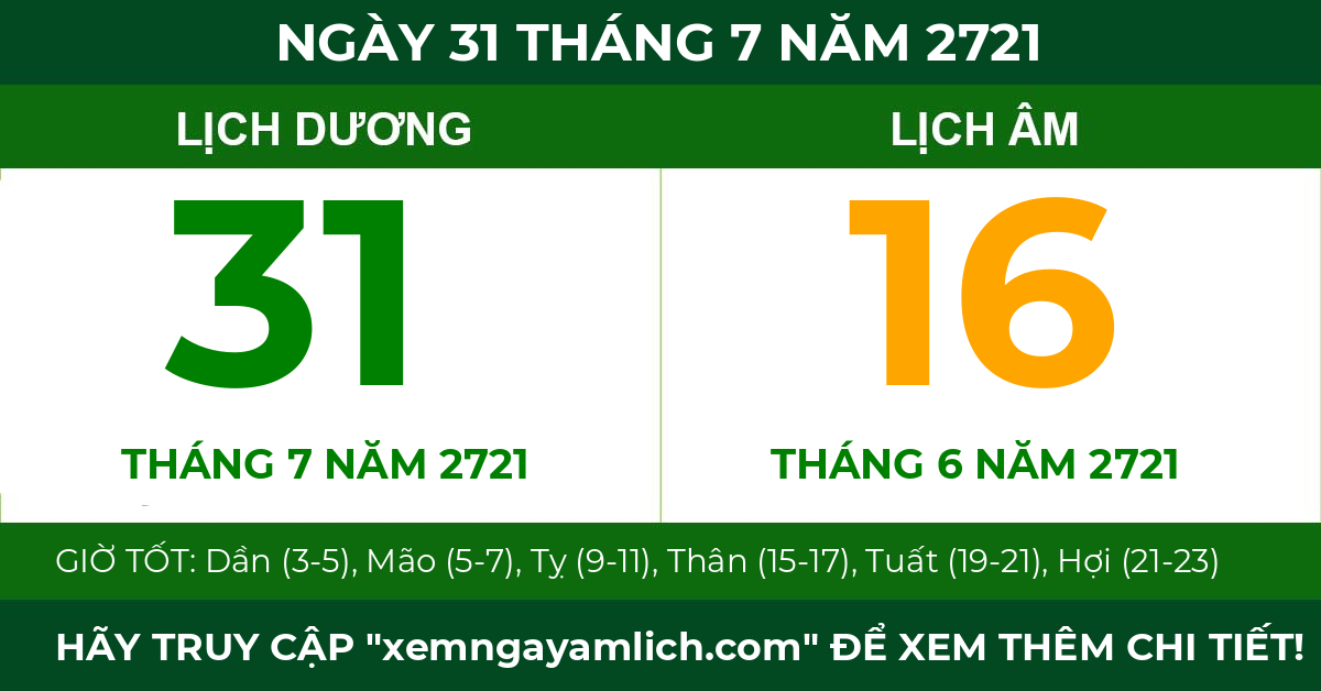 lịch âm ngày 31 tháng 7 năm 2721
