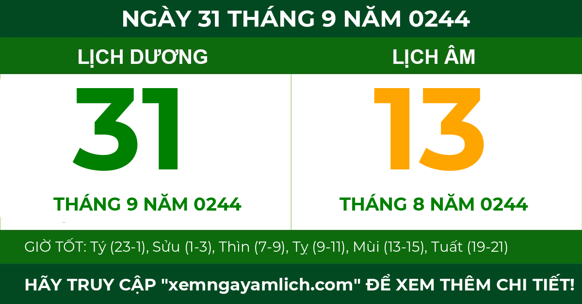 lịch âm ngày 31 tháng 9 năm 0244