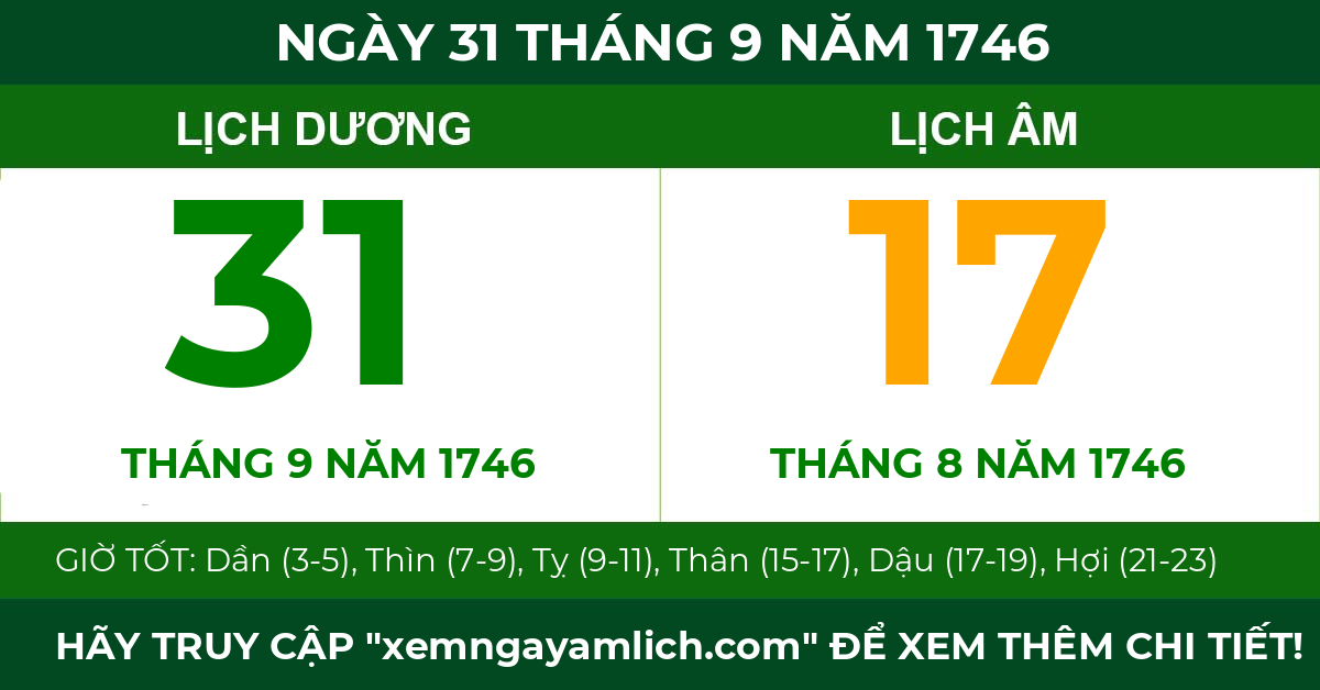 lịch âm ngày 31 tháng 9 năm 1746