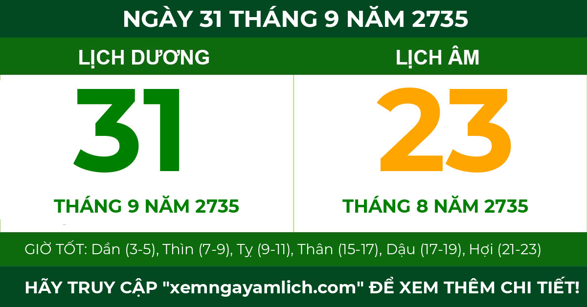 lịch âm ngày 31 tháng 9 năm 2735