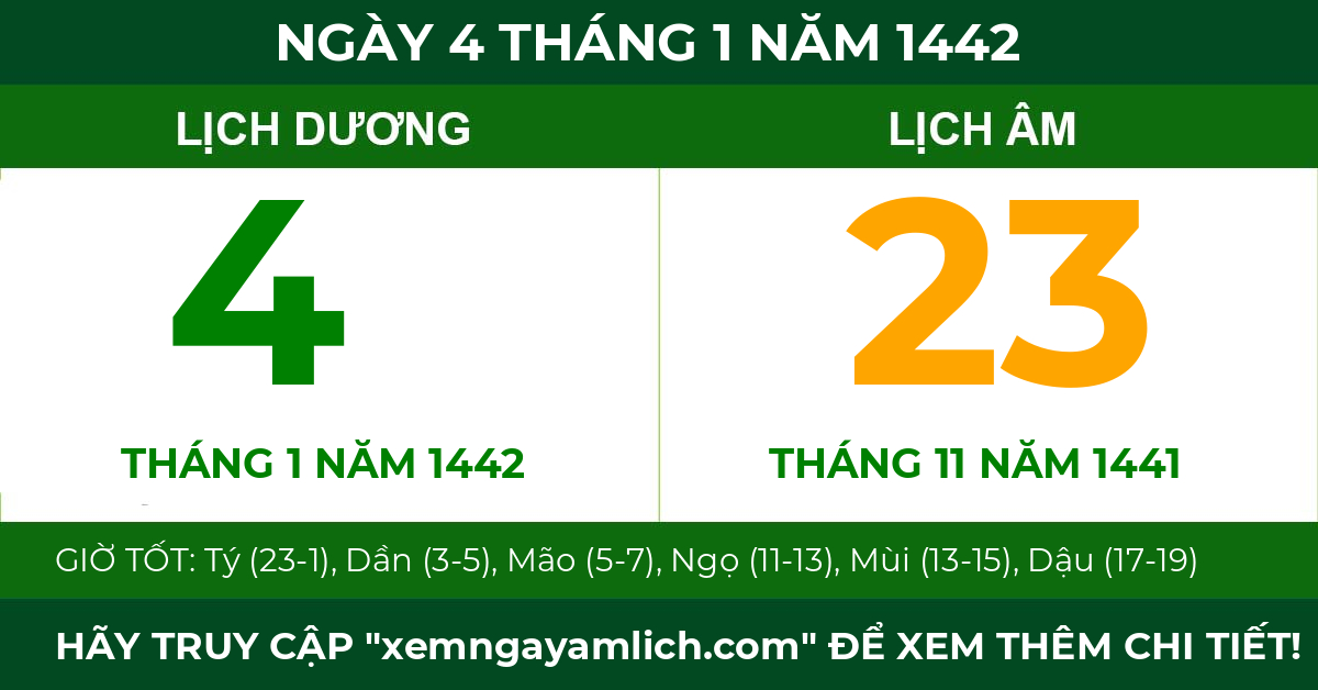 lịch âm ngày 4 tháng 1 năm 1442