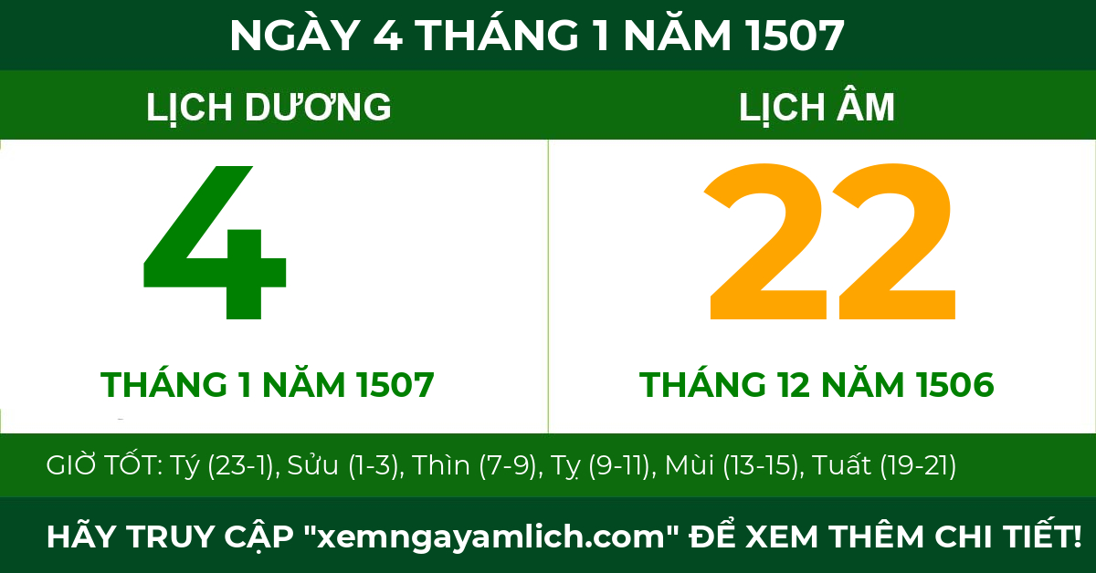 lịch âm ngày 4 tháng 1 năm 1507