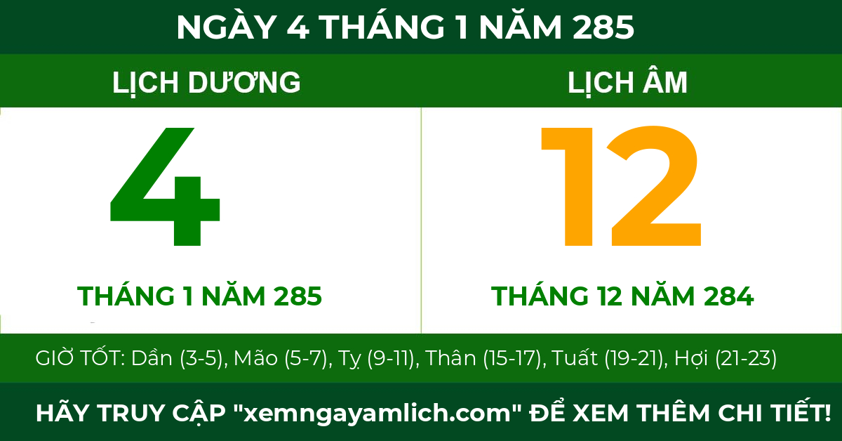 lịch âm ngày 4 tháng 1 năm 285