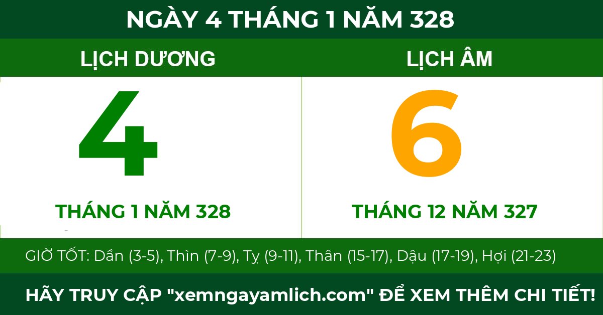 lịch âm ngày 4 tháng 1 năm 328