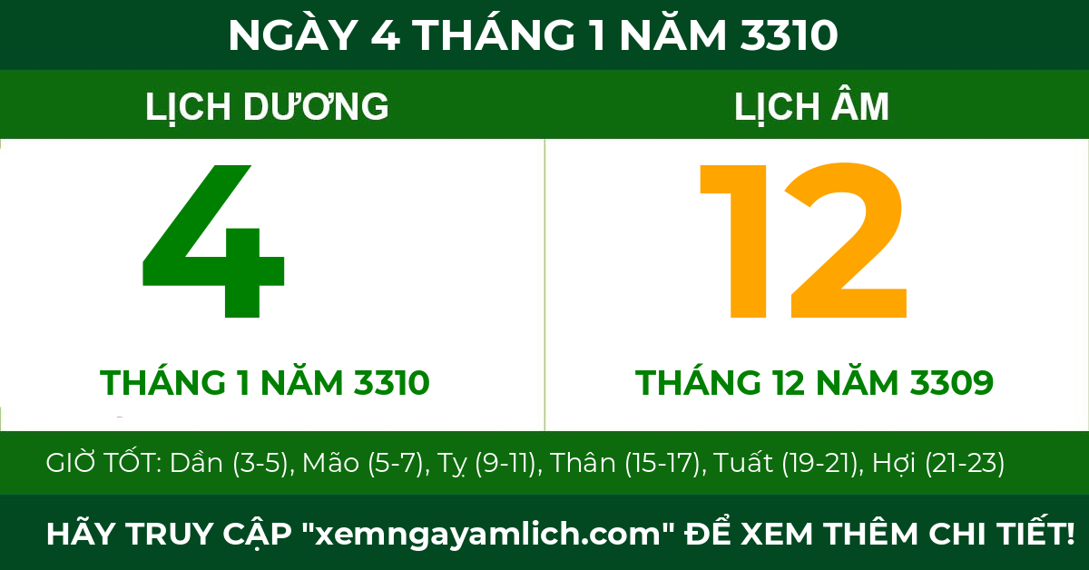 lịch âm ngày 4 tháng 1 năm 3310