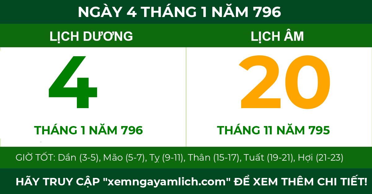 lịch âm ngày 4 tháng 1 năm 796