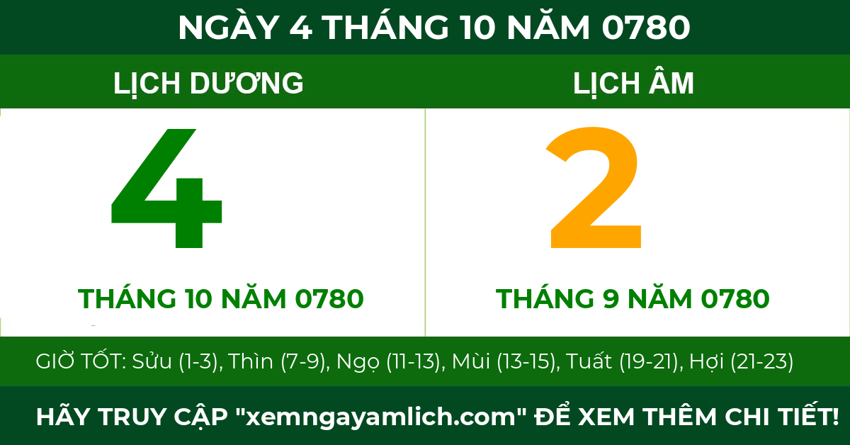 lịch âm ngày 4 tháng 10 năm 0780