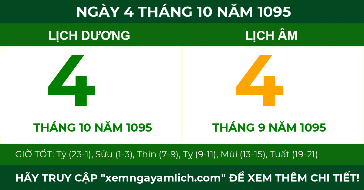 lịch âm ngày 4 tháng 10 năm 1095