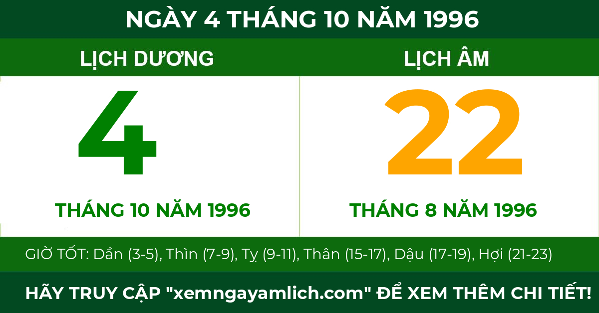 lịch âm ngày 4 tháng 10 năm 1996