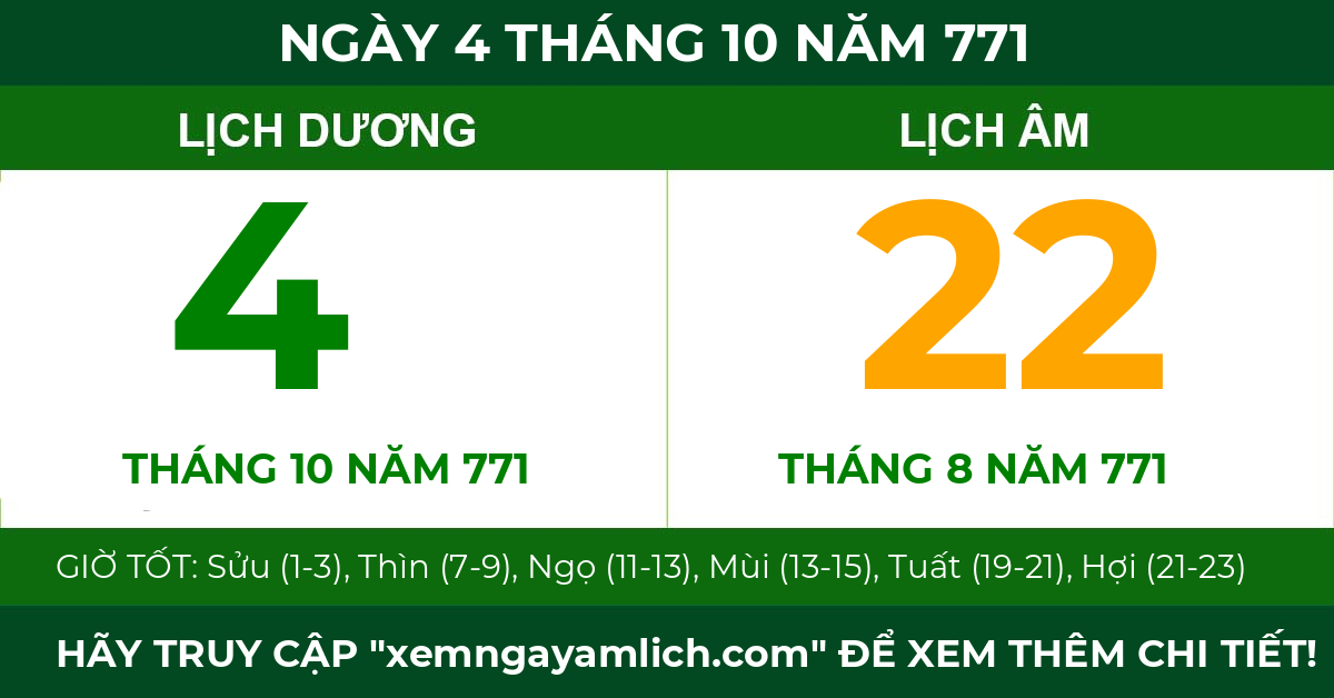 lịch âm ngày 4 tháng 10 năm 771