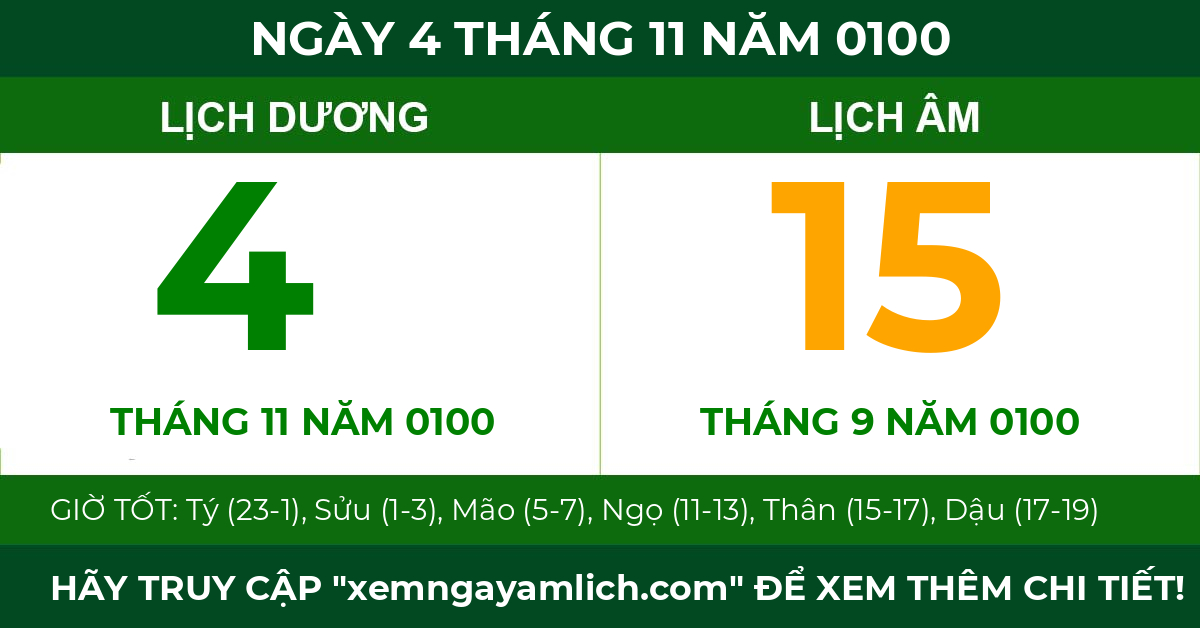 lịch âm ngày 4 tháng 11 năm 0100