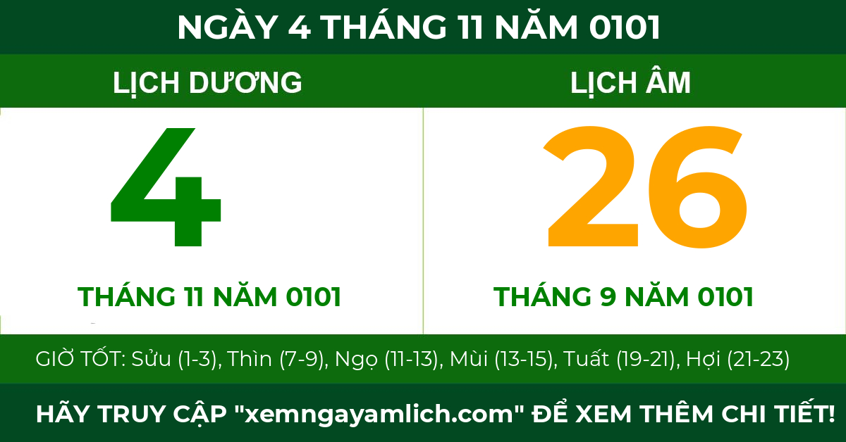 lịch âm ngày 4 tháng 11 năm 0101