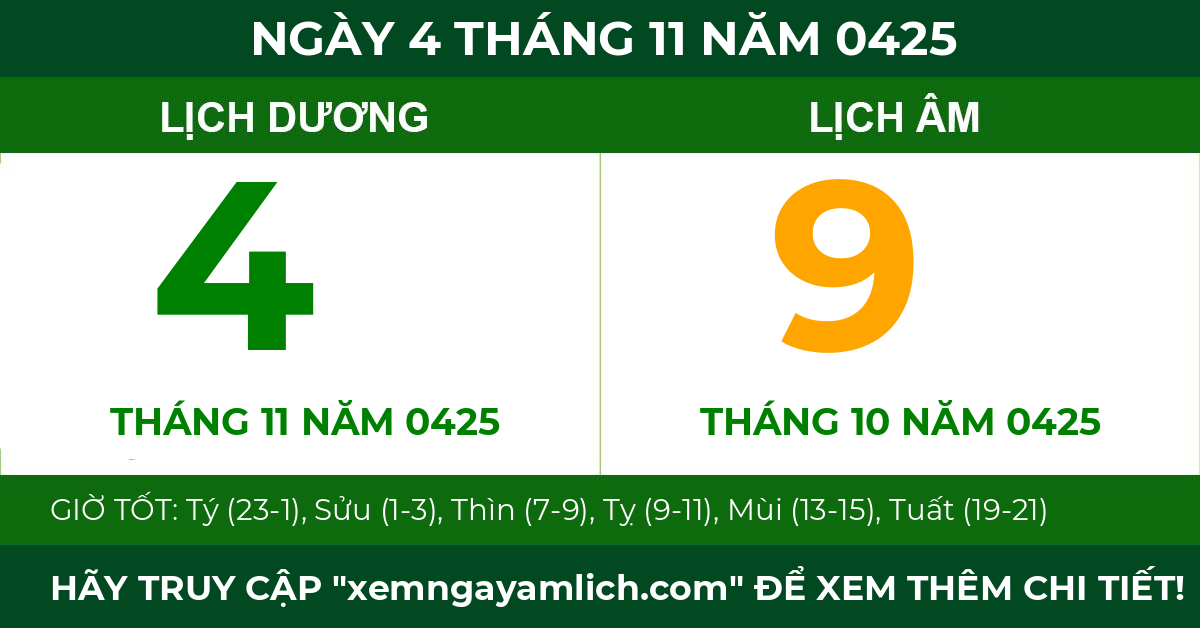lịch âm ngày 4 tháng 11 năm 0425