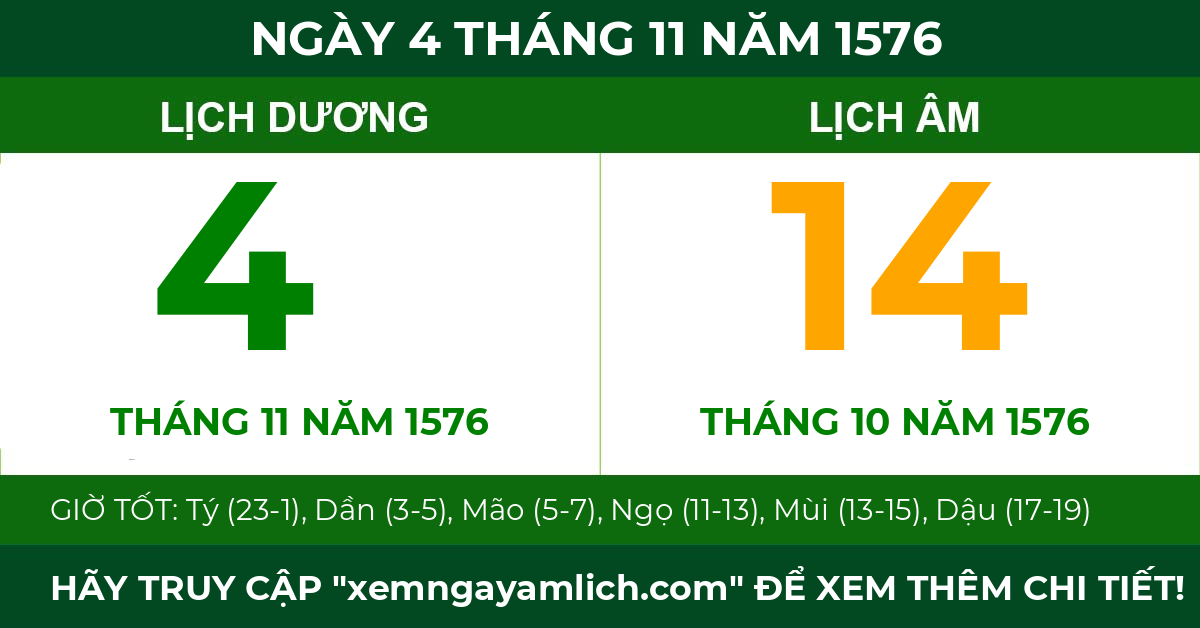 lịch âm ngày 4 tháng 11 năm 1576