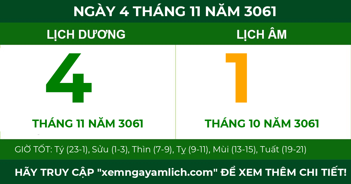 lịch âm ngày 4 tháng 11 năm 3061