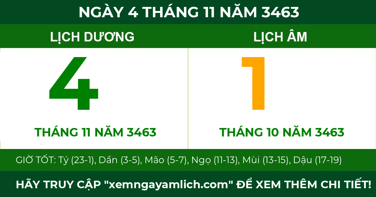 lịch âm ngày 4 tháng 11 năm 3463