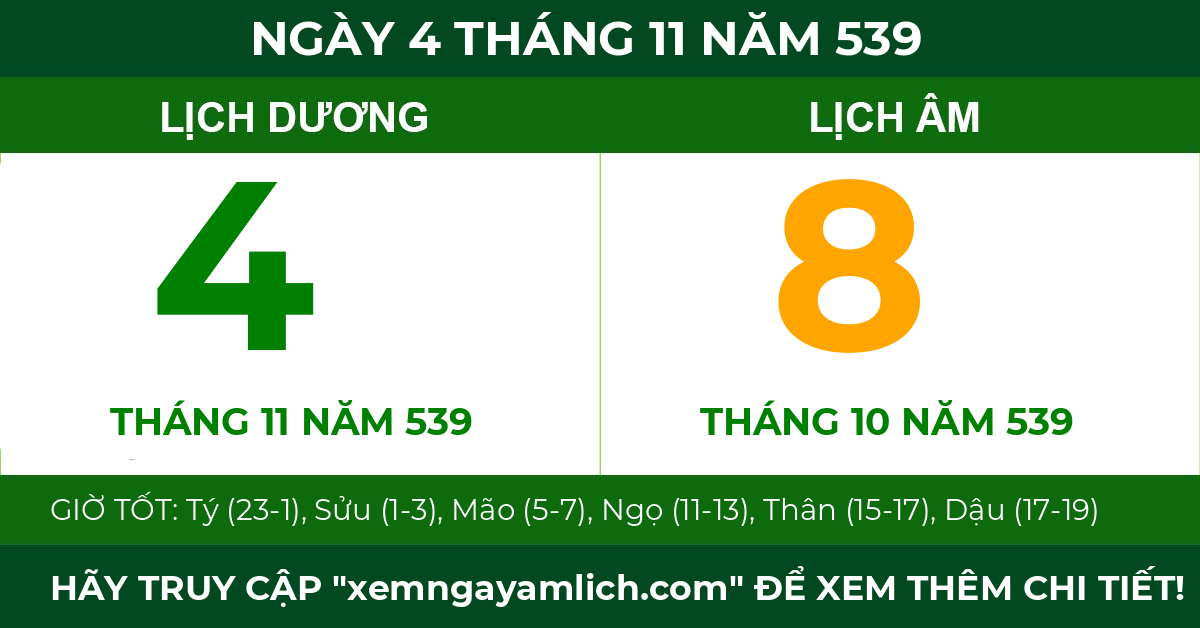 lịch âm ngày 4 tháng 11 năm 539