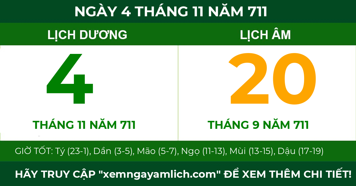 lịch âm ngày 4 tháng 11 năm 711