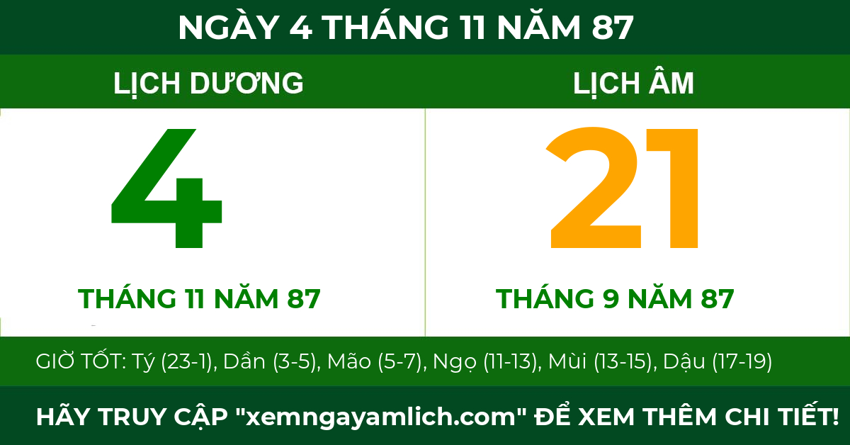 lịch âm ngày 4 tháng 11 năm 87