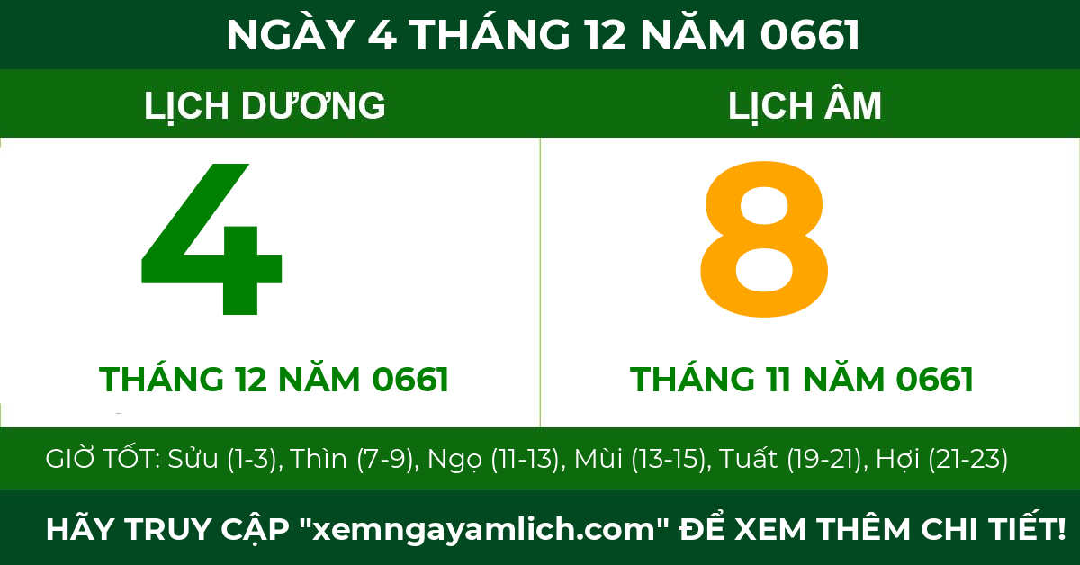 lịch âm ngày 4 tháng 12 năm 0661