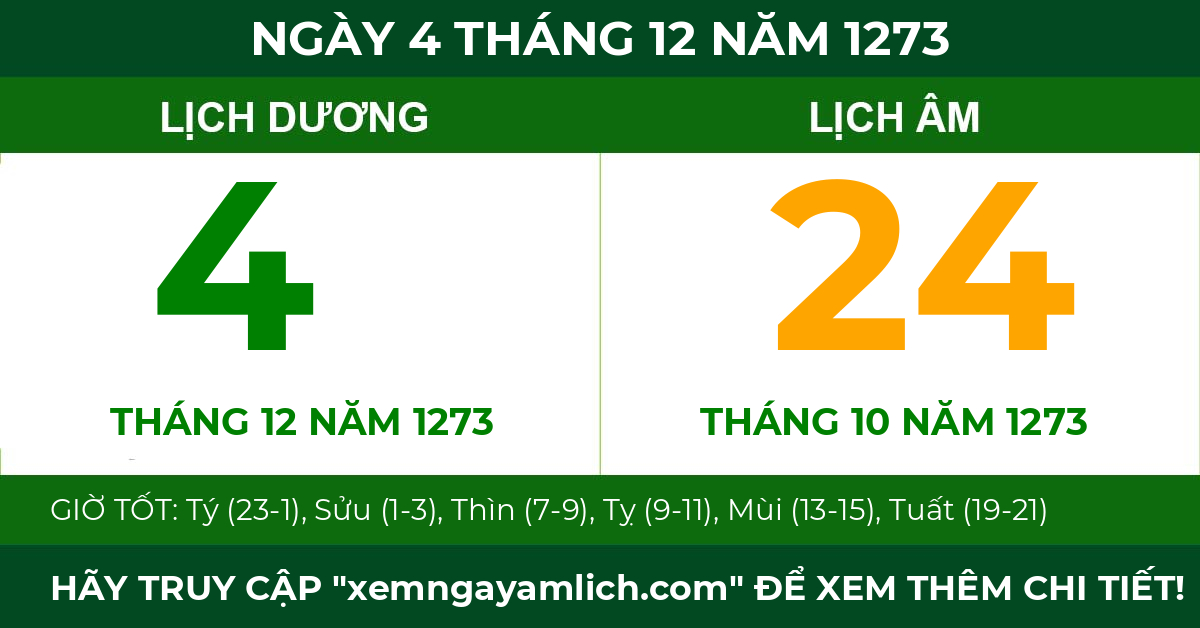 lịch âm ngày 4 tháng 12 năm 1273