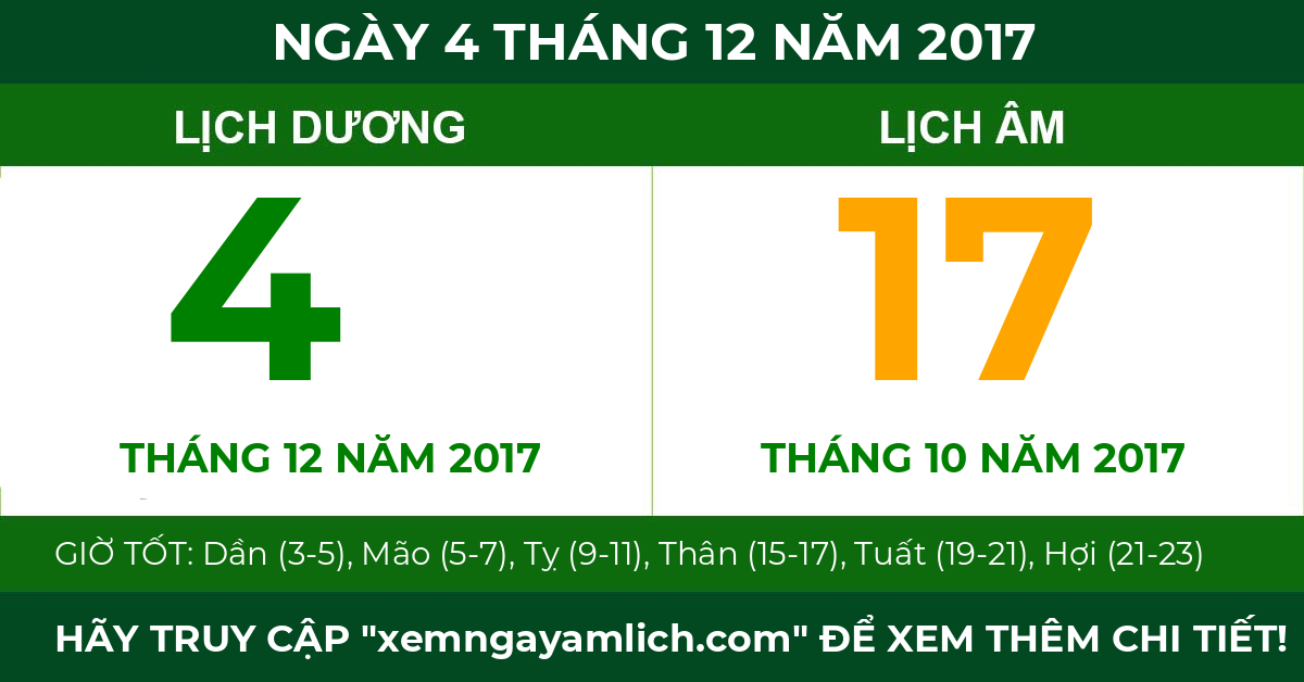 lịch âm ngày 4 tháng 12 năm 2017