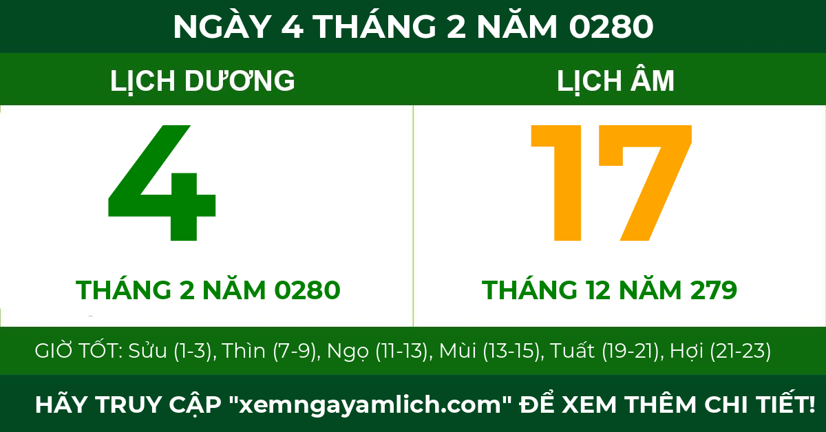 lịch âm ngày 4 tháng 2 năm 0280