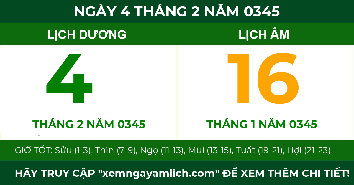 lịch âm ngày 4 tháng 2 năm 0345