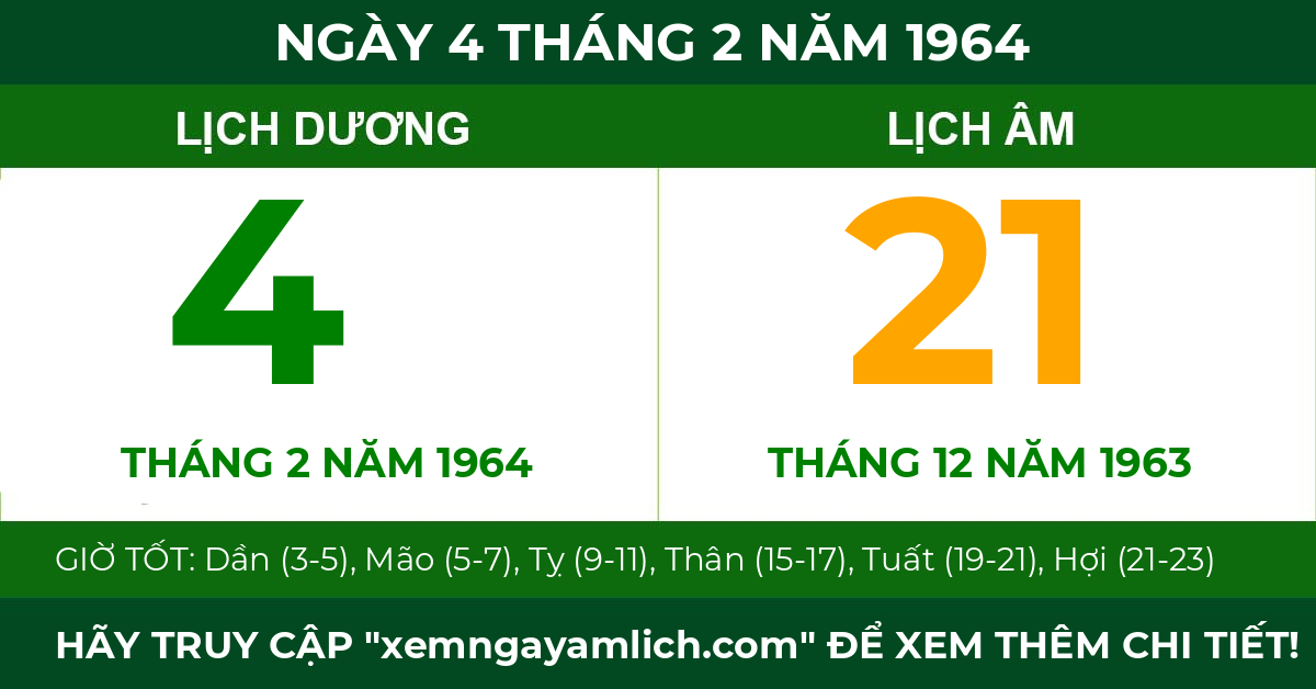 lịch âm ngày 4 tháng 2 năm 1964