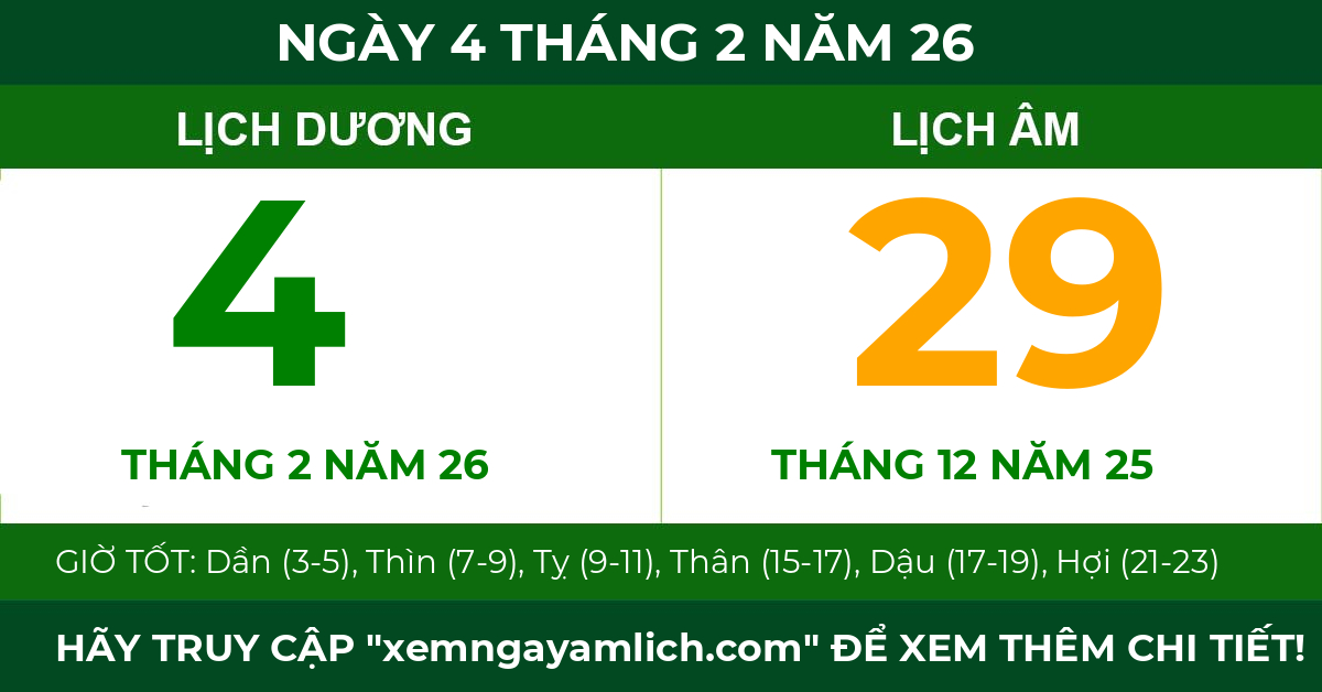 lịch âm ngày 4 tháng 2 năm 26