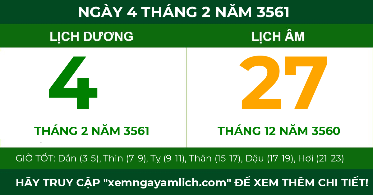 lịch âm ngày 4 tháng 2 năm 3561