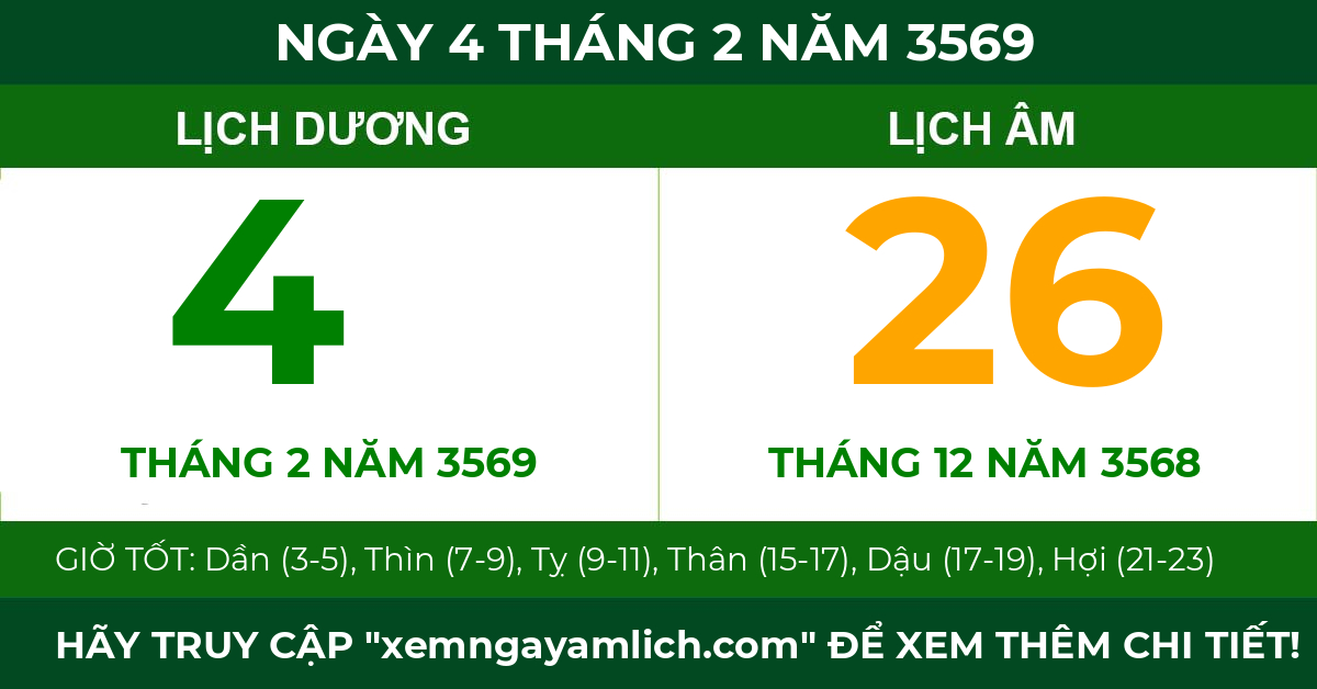 lịch âm ngày 4 tháng 2 năm 3569