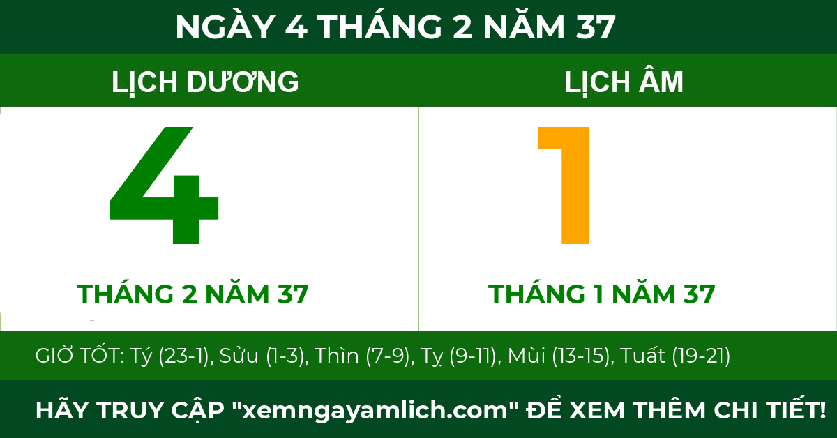 lịch âm ngày 4 tháng 2 năm 37