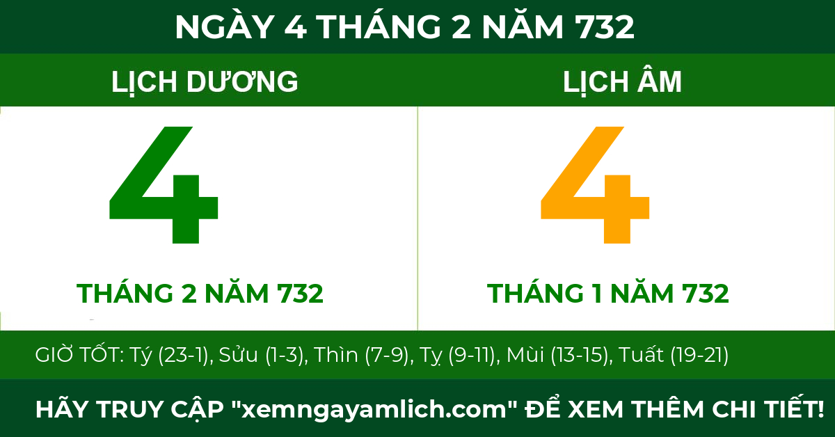 lịch âm ngày 4 tháng 2 năm 732