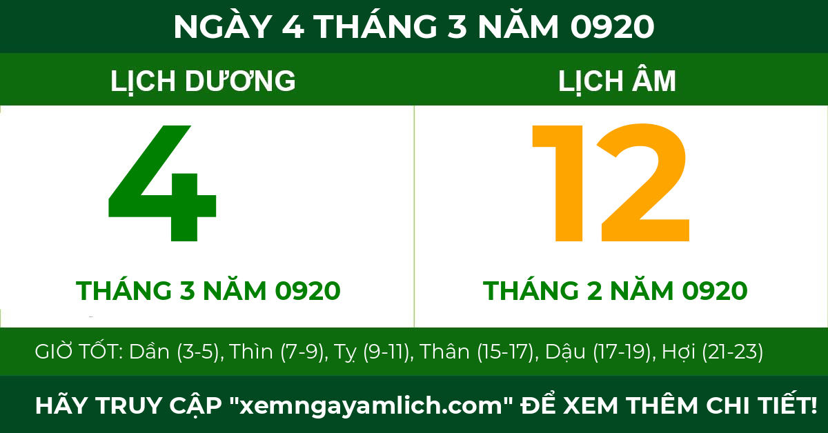 lịch âm ngày 4 tháng 3 năm 0920