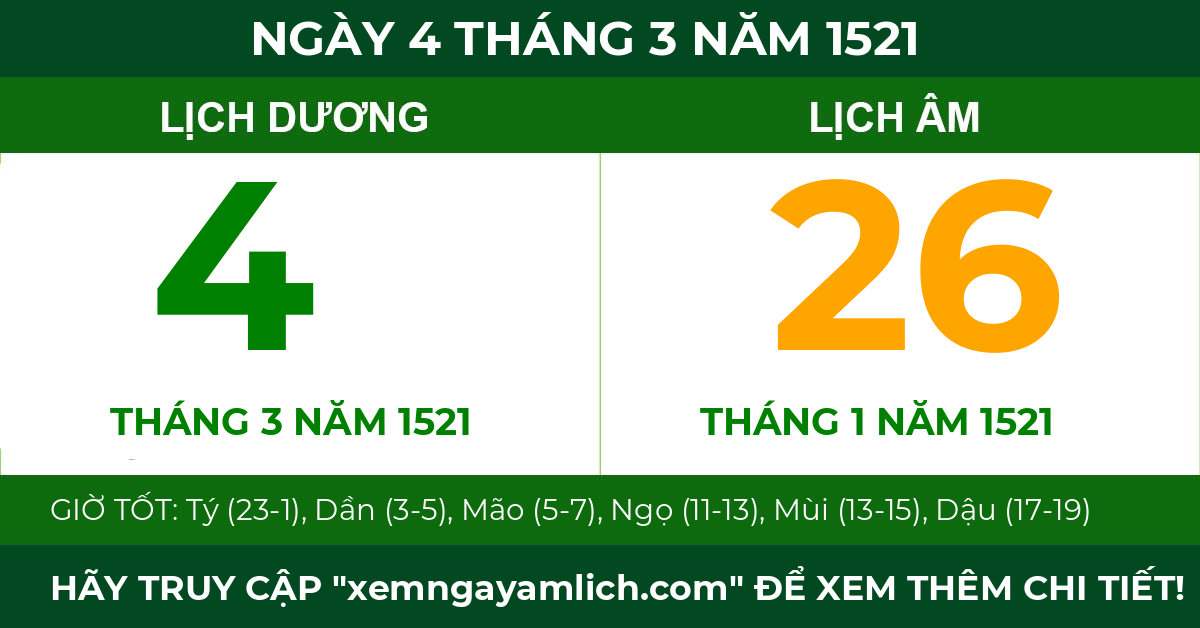 lịch âm ngày 4 tháng 3 năm 1521