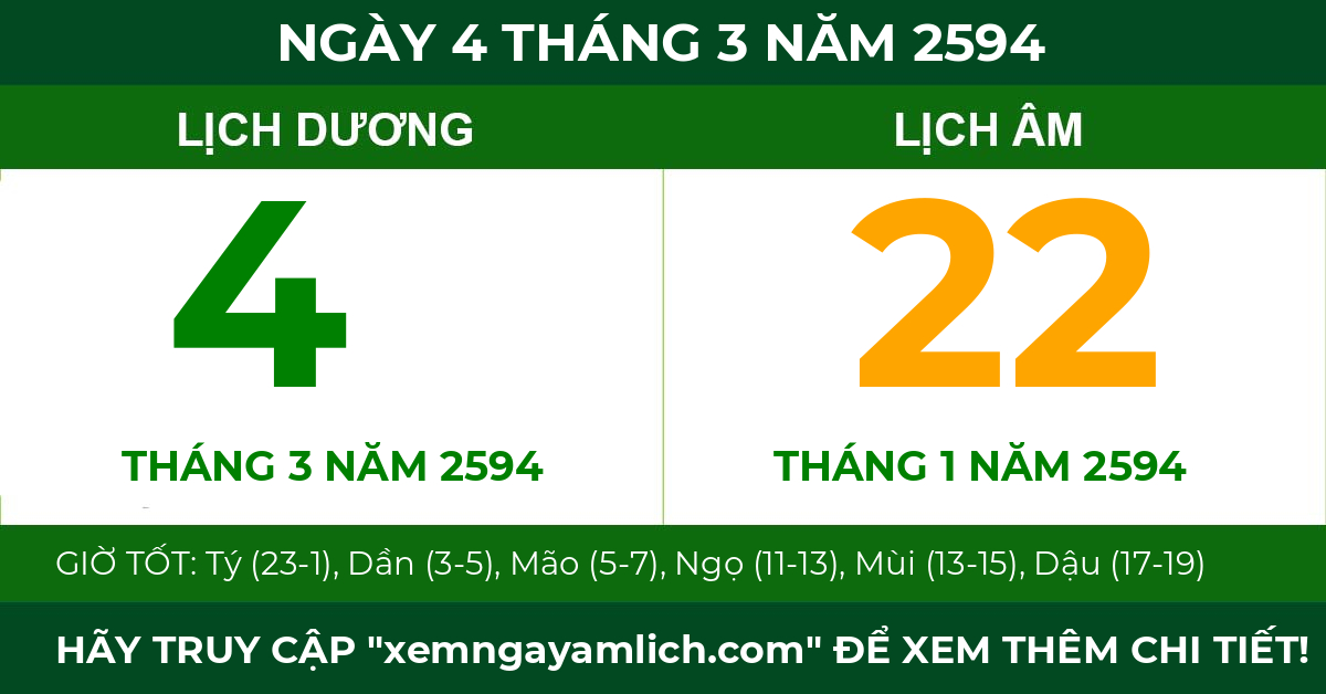 lịch âm ngày 4 tháng 3 năm 2594