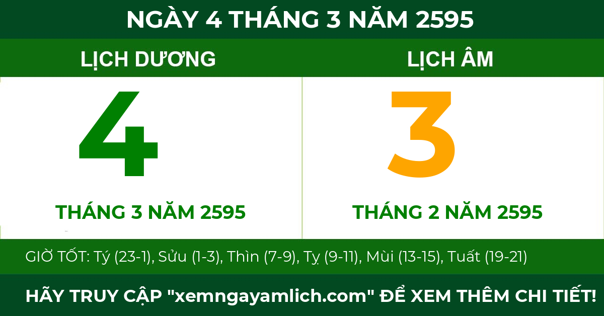 lịch âm ngày 4 tháng 3 năm 2595
