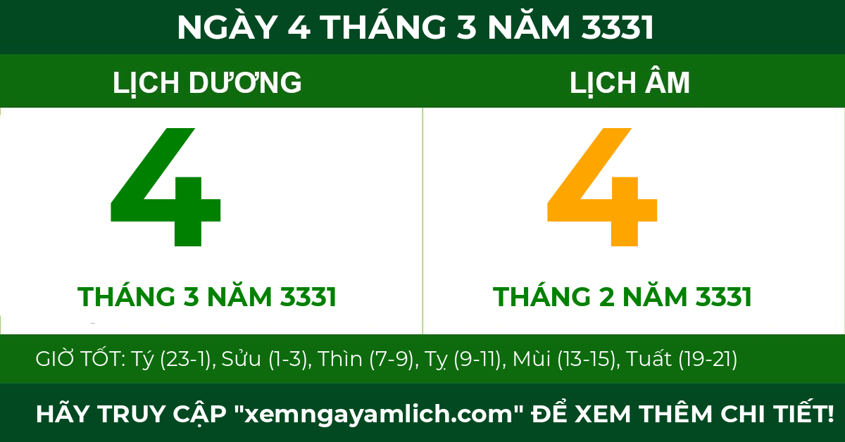 lịch âm ngày 4 tháng 3 năm 3331