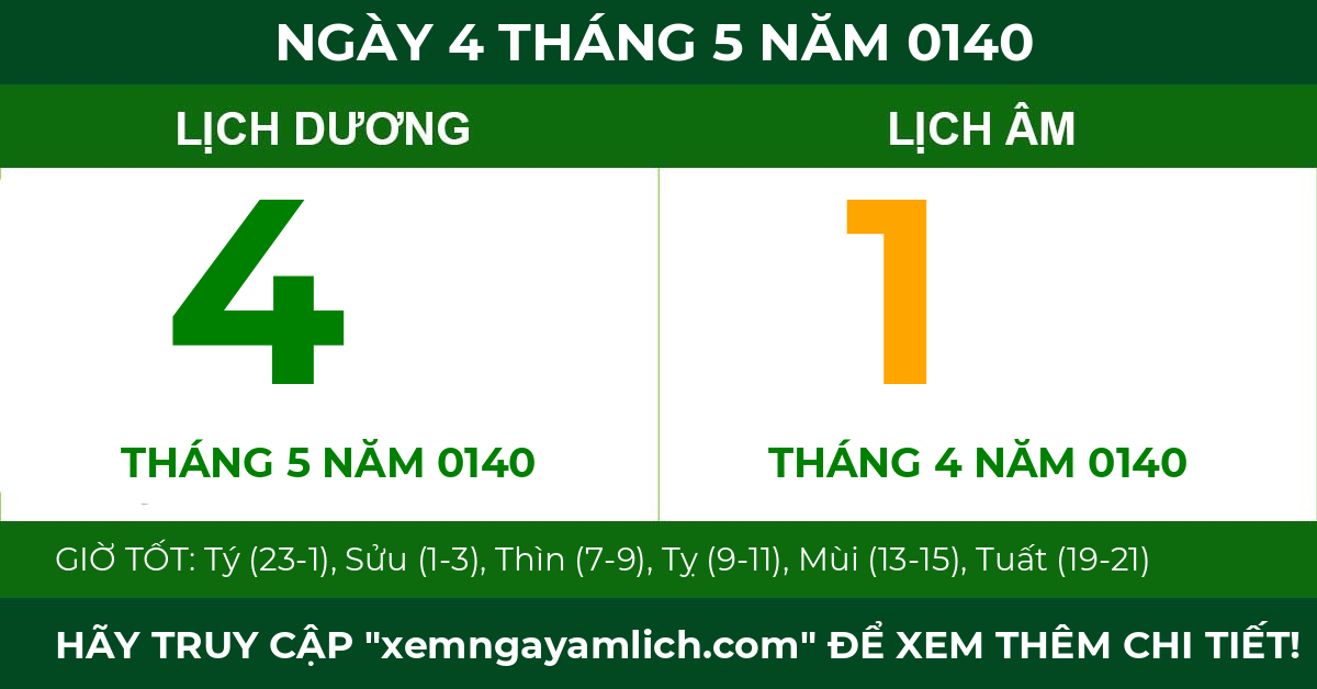 lịch âm ngày 4 tháng 5 năm 0140