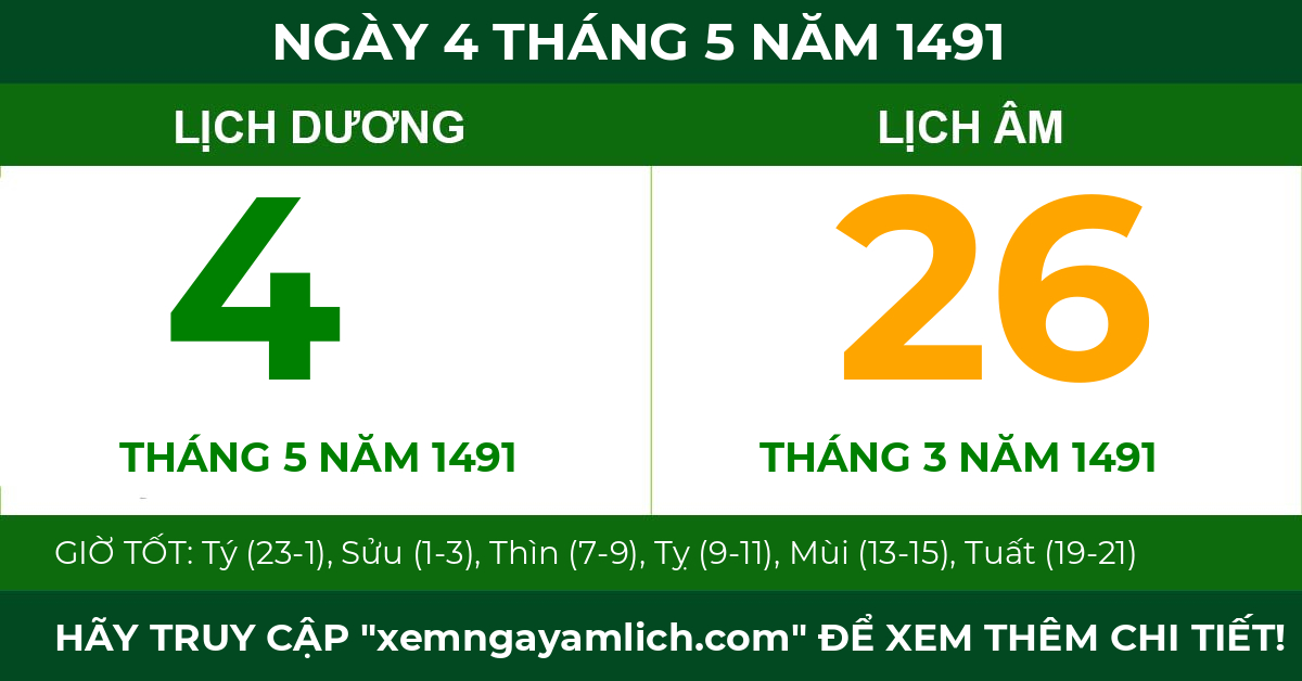 lịch âm ngày 4 tháng 5 năm 1491