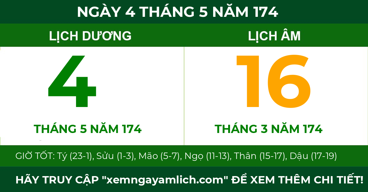 lịch âm ngày 4 tháng 5 năm 174