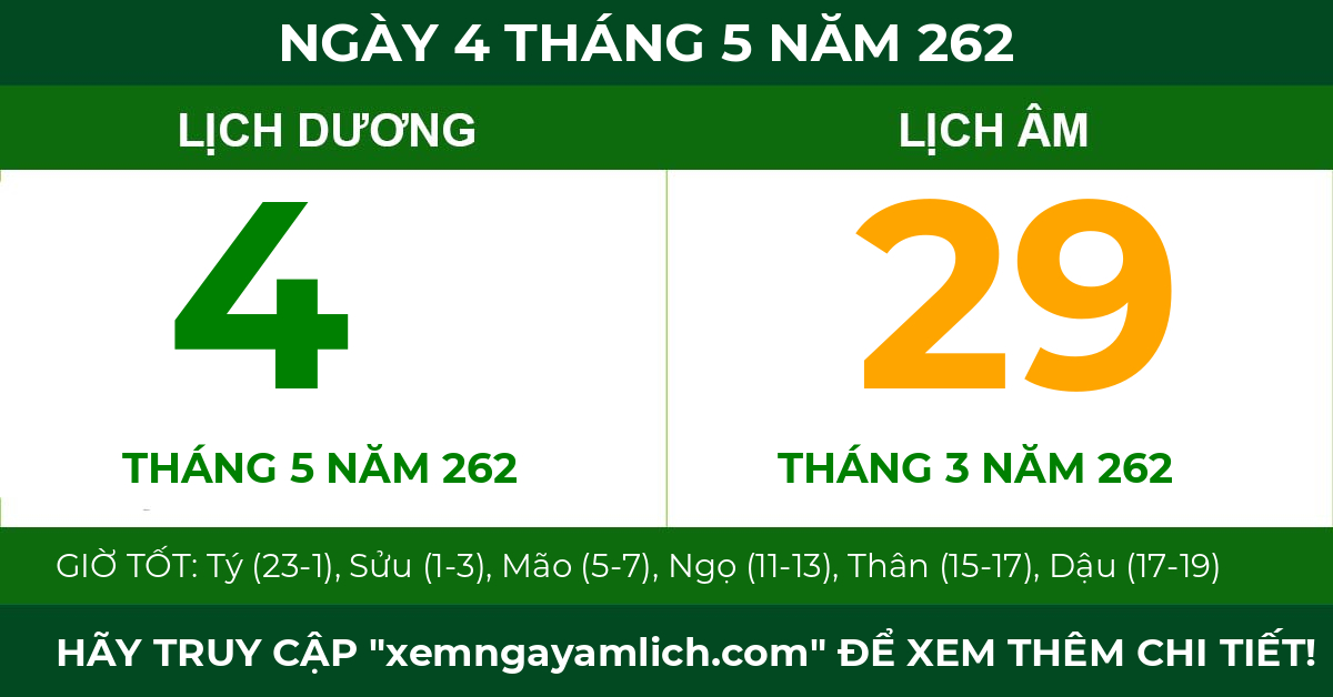 lịch âm ngày 4 tháng 5 năm 262