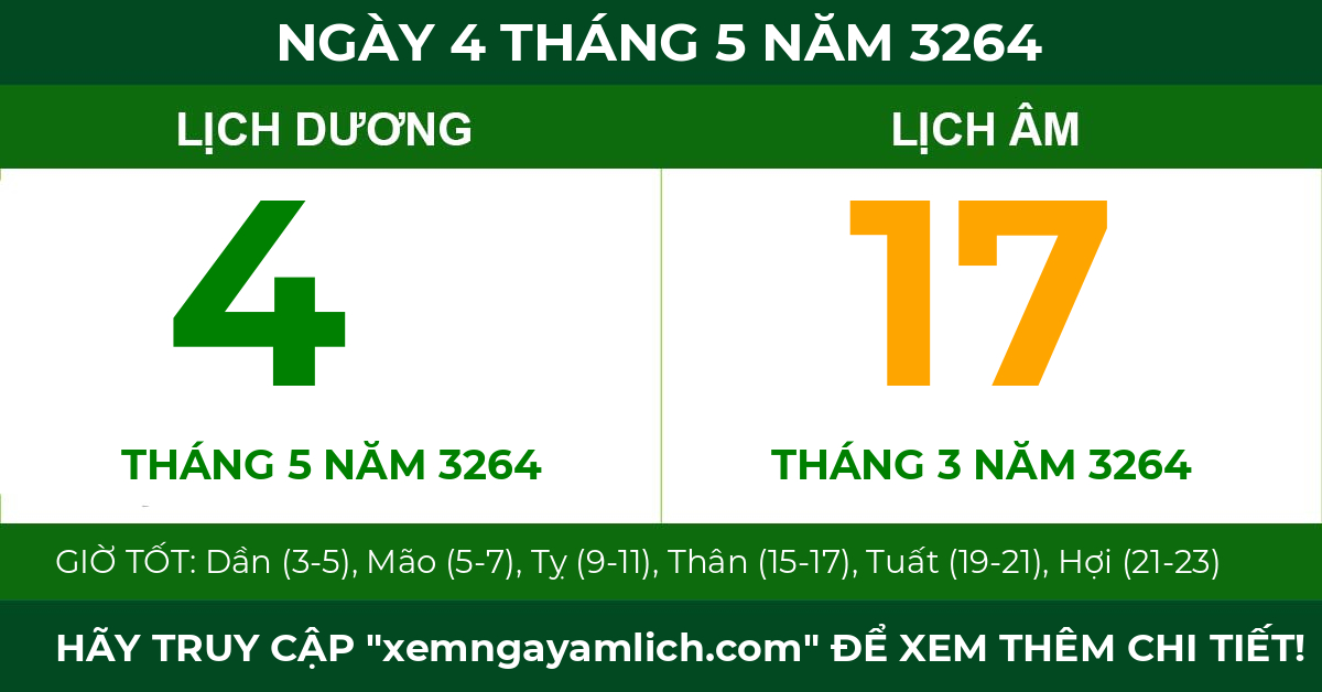 lịch âm ngày 4 tháng 5 năm 3264