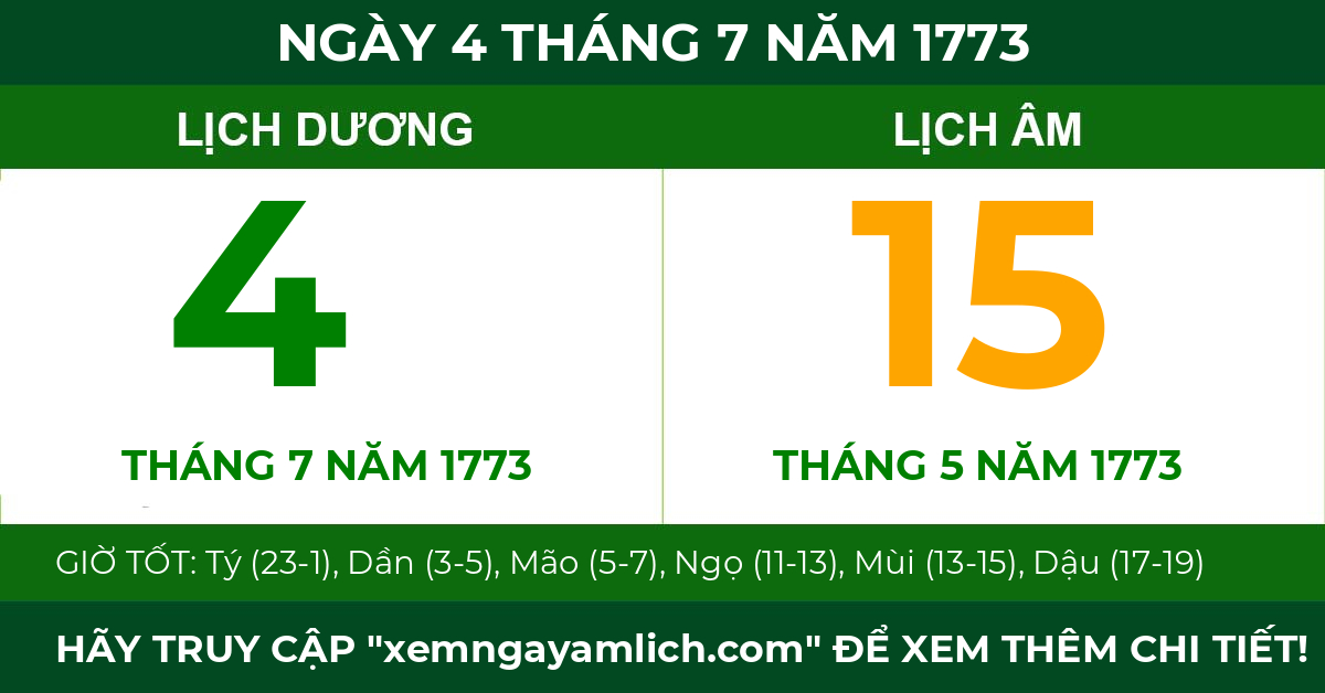 lịch âm ngày 4 tháng 7 năm 1773